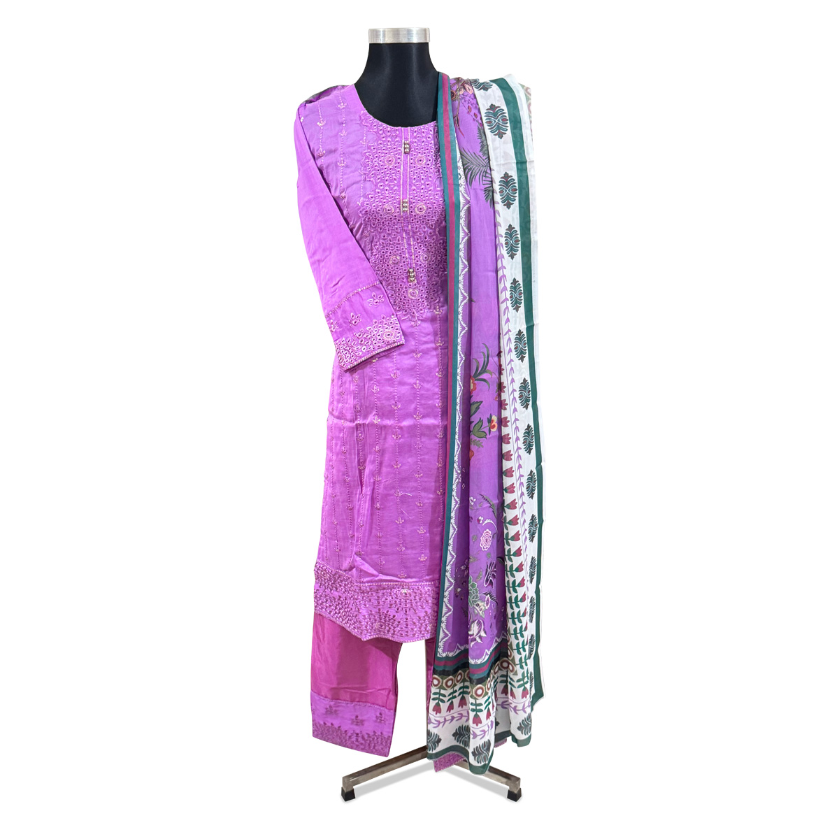 মসলিন কটন সিকোয়েন্স এর কাজ  প্রিমিয়াম কোয়ালিটি  রেডিমেড ৩-পিস ড্রেস