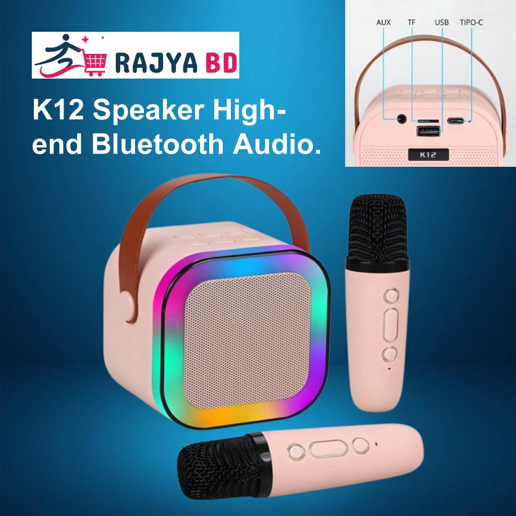 K12 Mini Portable Audio Speaker Integrated Mics for Home Karaoke Family Wireless BT Outdoor Use Wireless Mic Powered Battery
